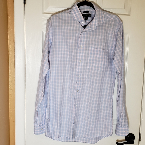 Pronto Uomo Men's Blue Plaid Slim Fit Non Iron Dress Shirt Size 16 36/37 Tall - Picture 2 of 12